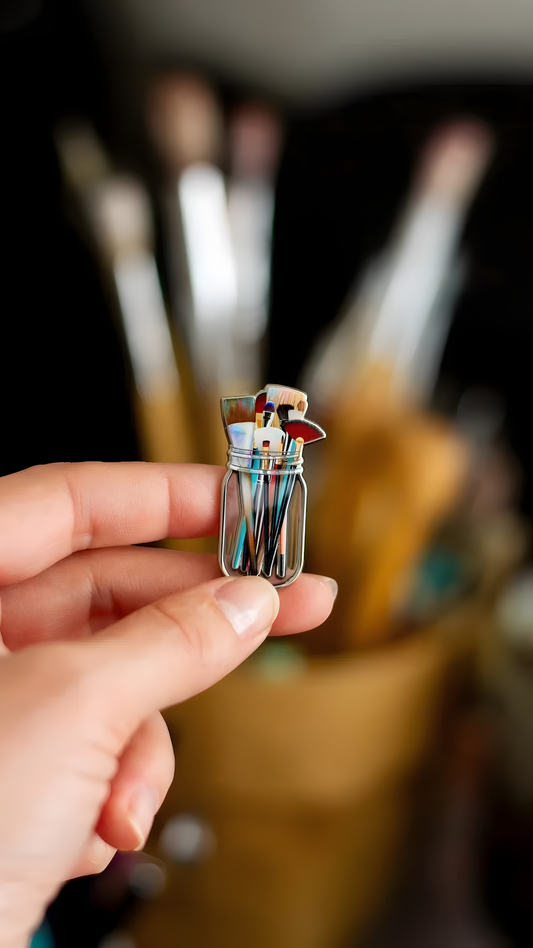 Paint Brushes in Clear Jar Enamel Pin